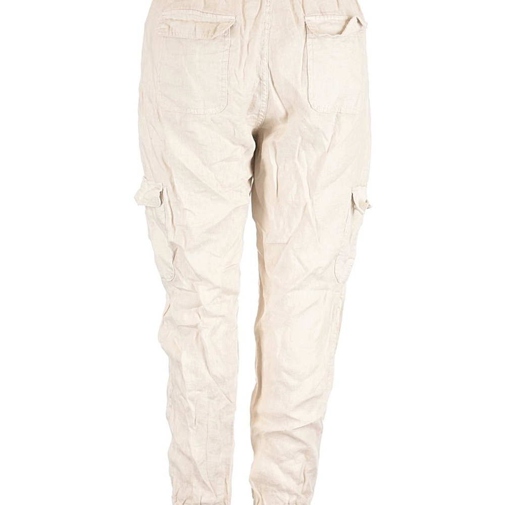 Nicole Miller New York Beige Drawstring 100% Linen Pants Ankle Cropped Sz Small - Picture 3 of 5